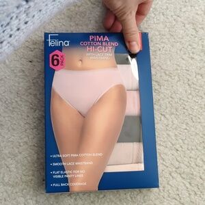 New!Felina Women's 6-Pack Pima Cotton Hi-Cut, Lace Trim Panties, Multicolor Y2K